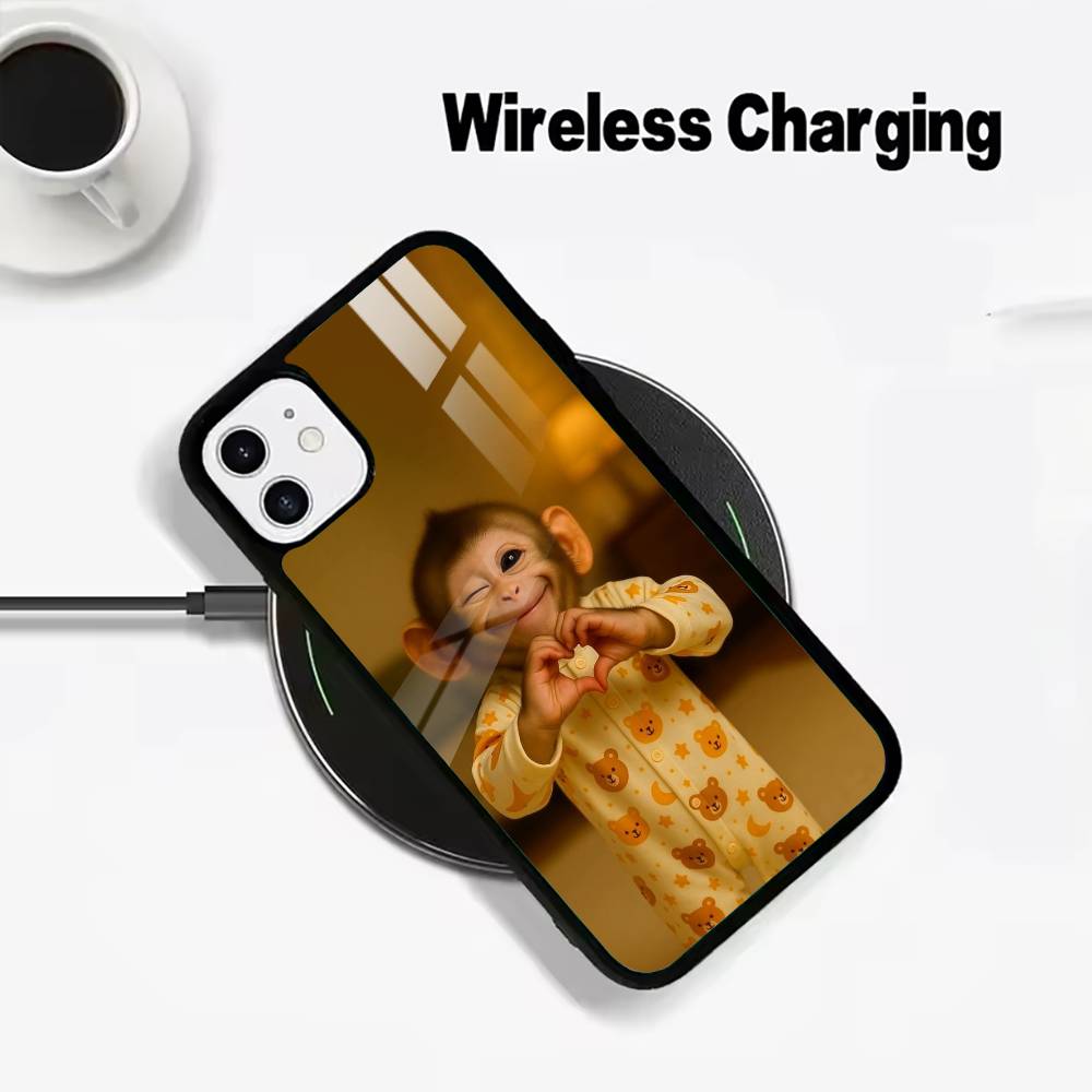 Милый Забавный Чехол-Обезьянка для Телефона iPhone 17 16 15 14 13 12 11 Pro Max 16/15/14Plus Чехол для Беспроводной Зарядки Funda