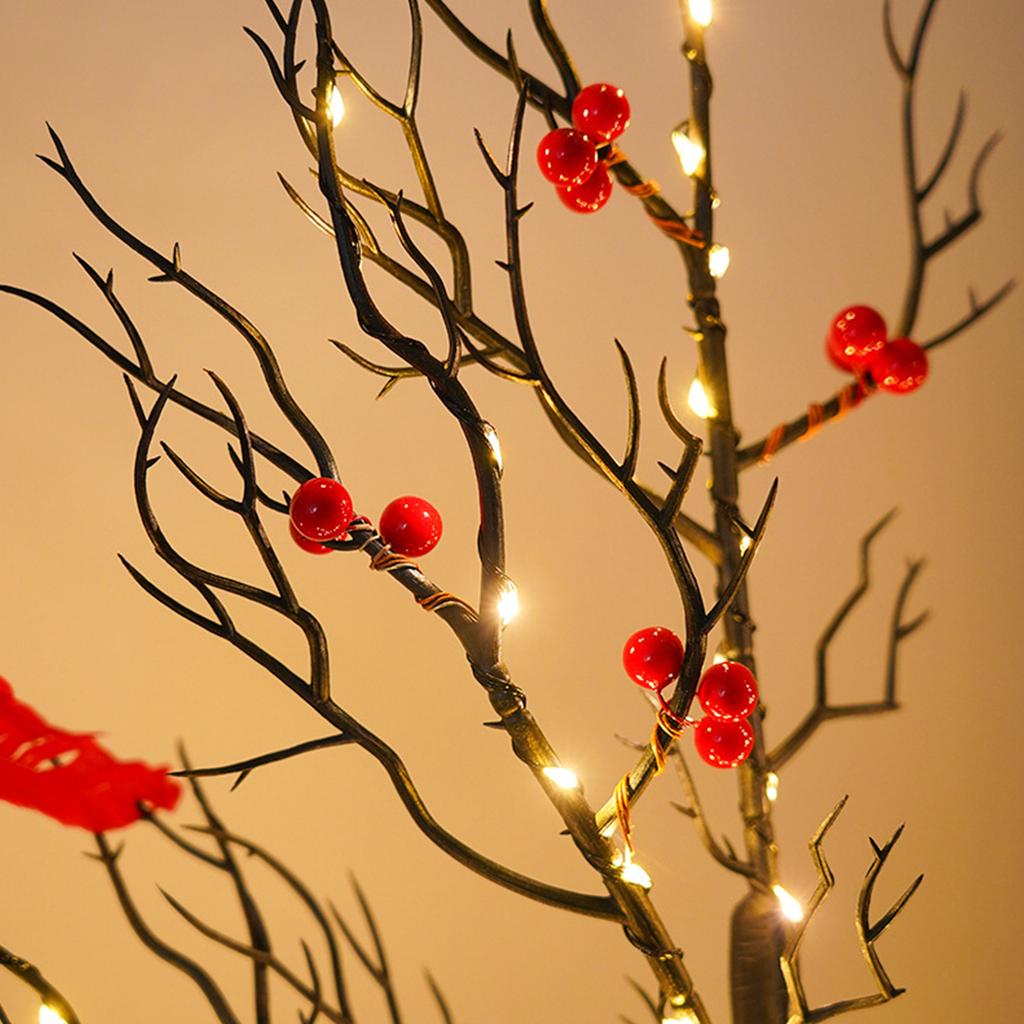 Vintage Glowing Tree with Cardinals with Red Berry and Bird LED Christmas Red Berry Tree Light for Christmas Home Party Wedding