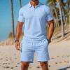 Men's Casual Set  Loose And Breathable Short-sleeved Shirt And Vacation Shorts Solid Color Quick-drying Men's Two-piece Set