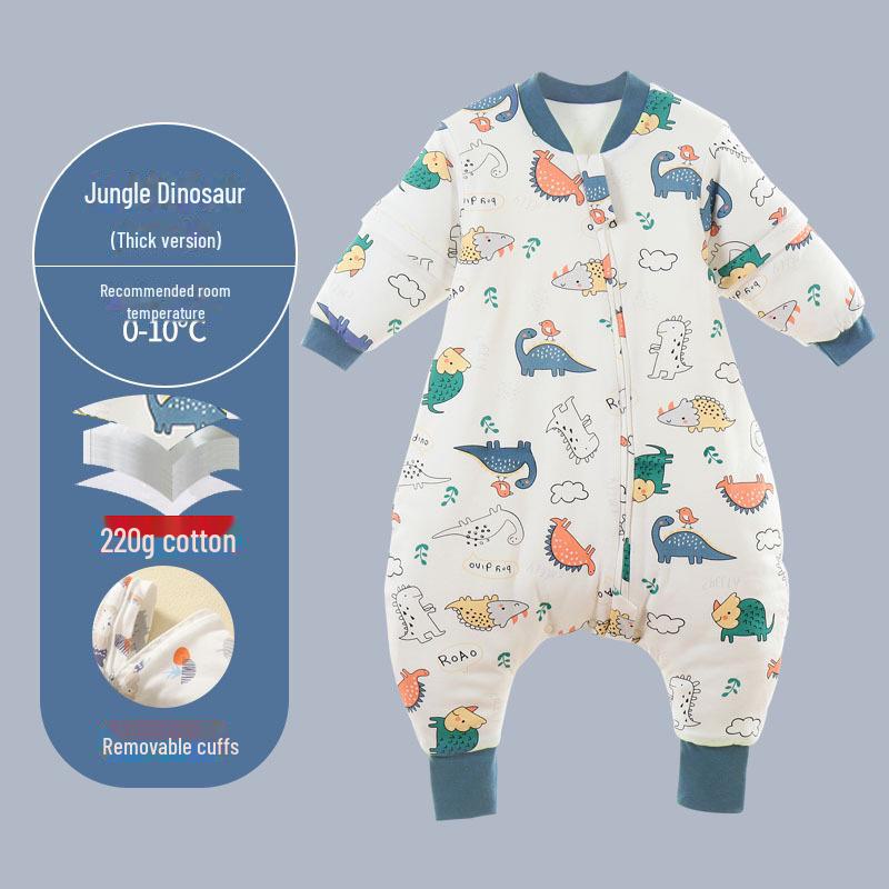 Детский спальный мешок из толстого и тонкого хлопка: Разрез по ноге, мультяшный дизайн, с рукавами, на все времена года