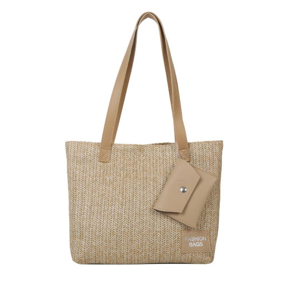 Bohemian Style Weave Straw Tote Bag Square Raffia Shoulder Bag Casual Beach Bag Streetwear