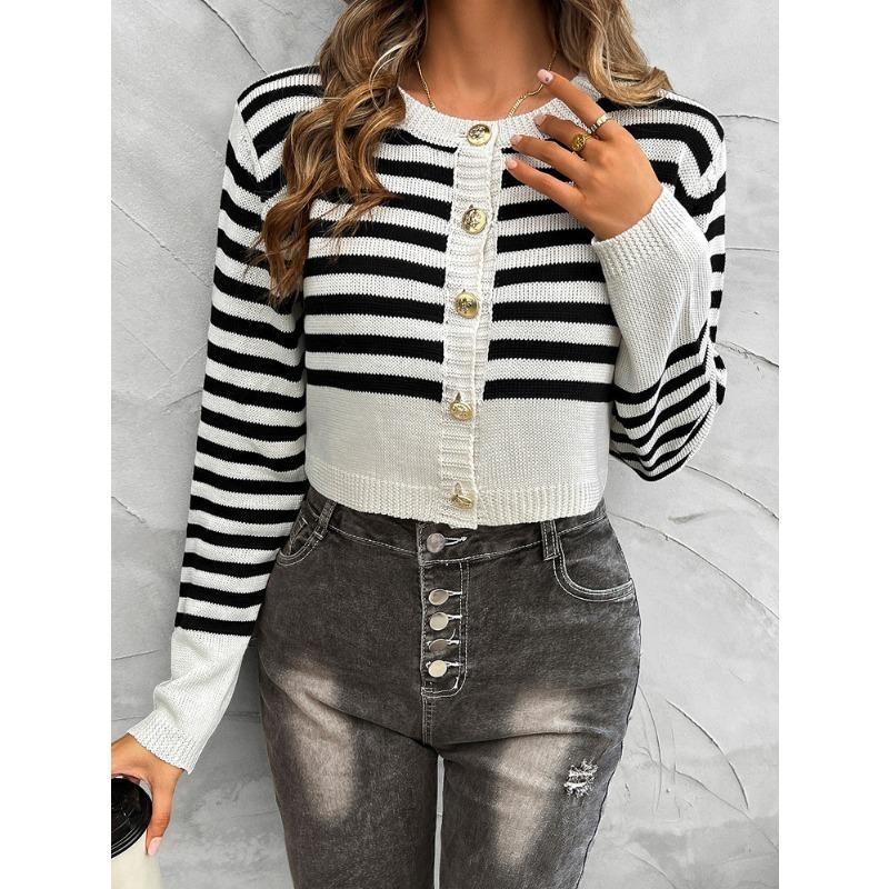 Женские осенние и зимние топы Temperament Casual Clashing Button Cardigan Long Sleeves Sweeper