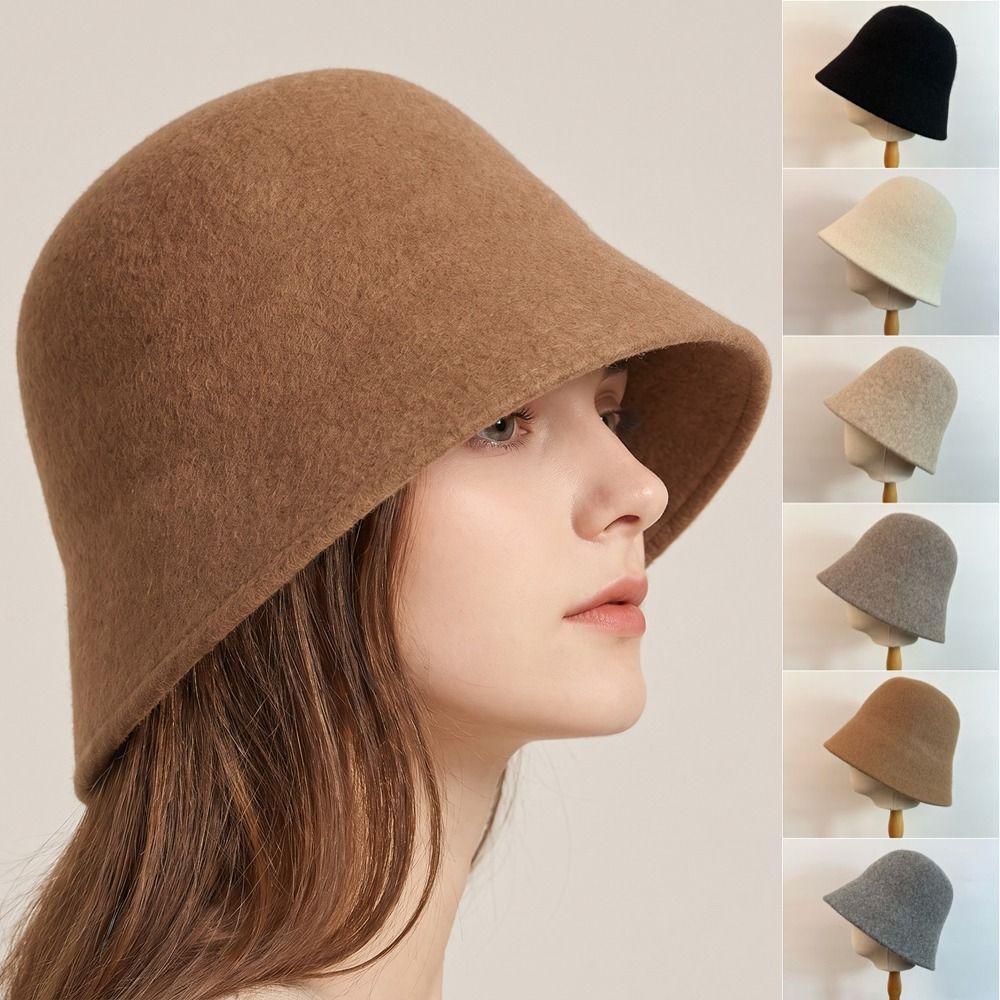 Warm Wool Fisherman Hat Windproof Fedora Hat Sweet Warm Bucket Hat Autumn Winter