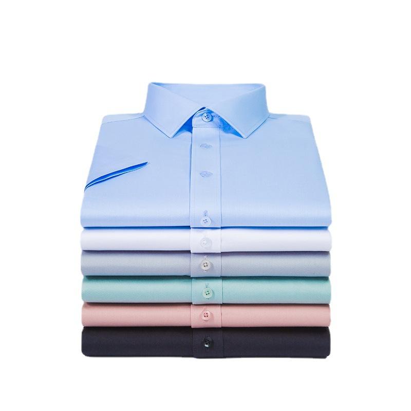 Men's Summer 100% Cotton T-shirt Solid Turn Down Collar Top Business Professional Short Sleeve Shirt