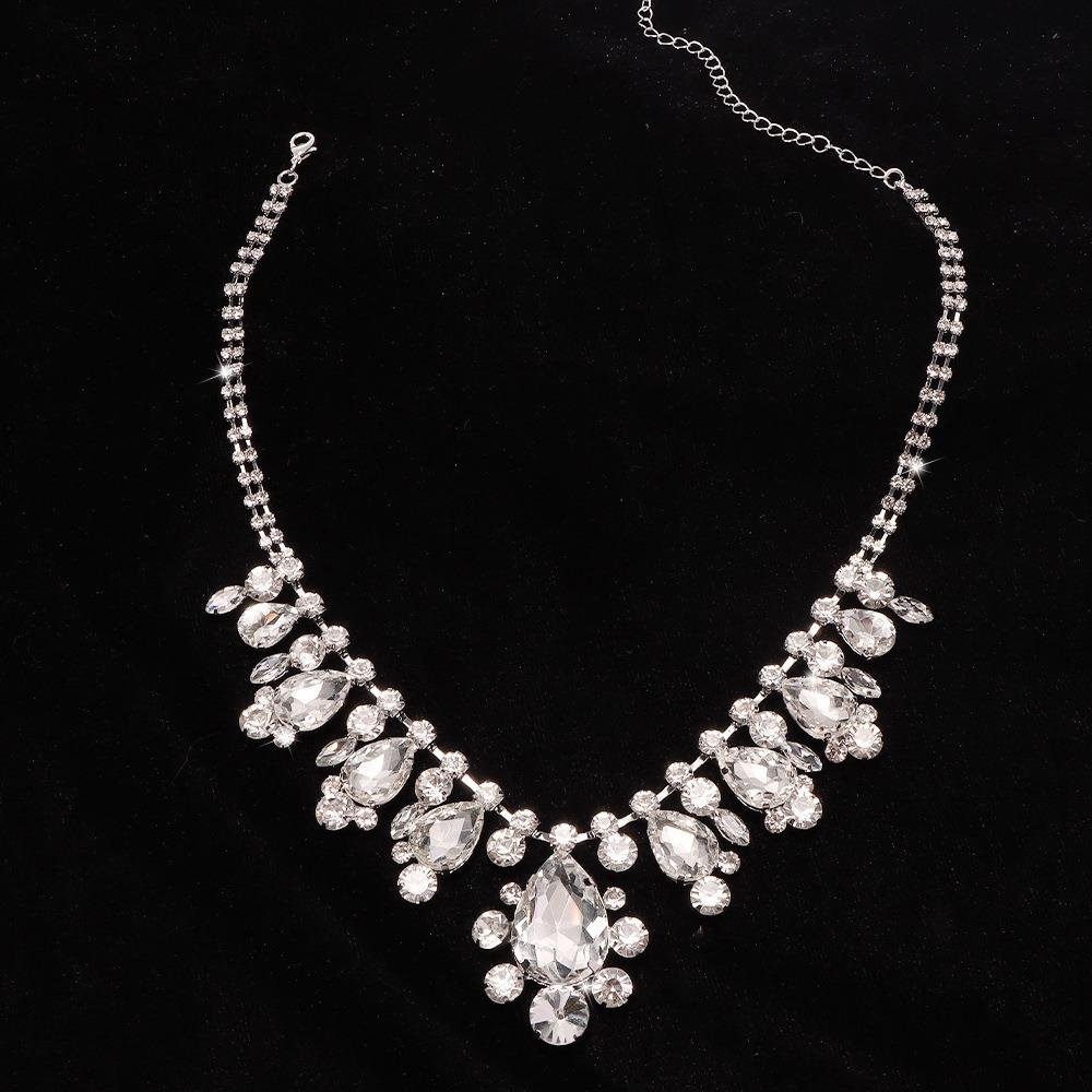 Geometric Crystal Choker Water Drop Women Clavicle Chain Retro Rhinestone Necklace Ladies