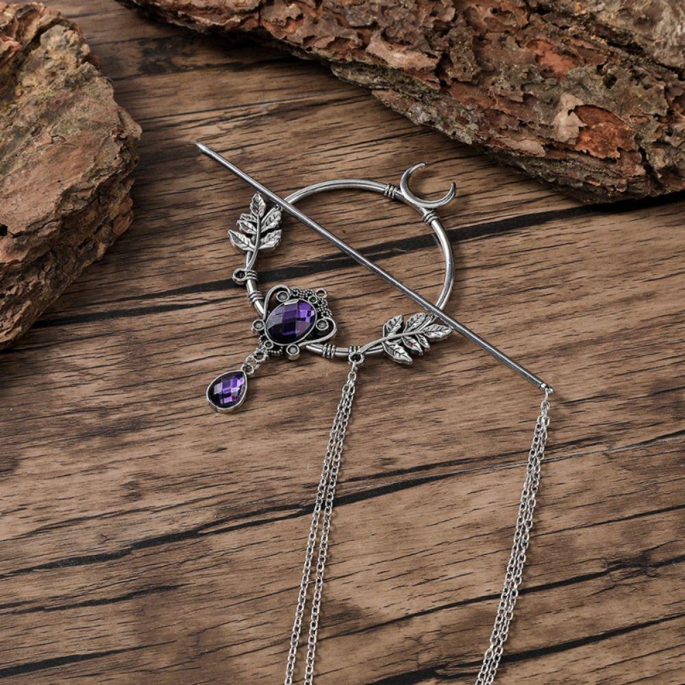 Crescent Leaf Witch Hair Stick Waterdrop Gem Leaf Hairpin Retro Crystal Hairpin Gift Occasions