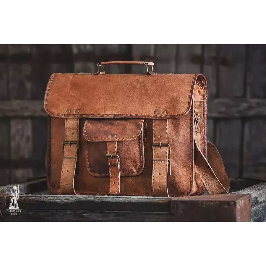 Мужская сумка-мессенджер из натуральной кожи ручной работы в винтажном стиле для ноутбука