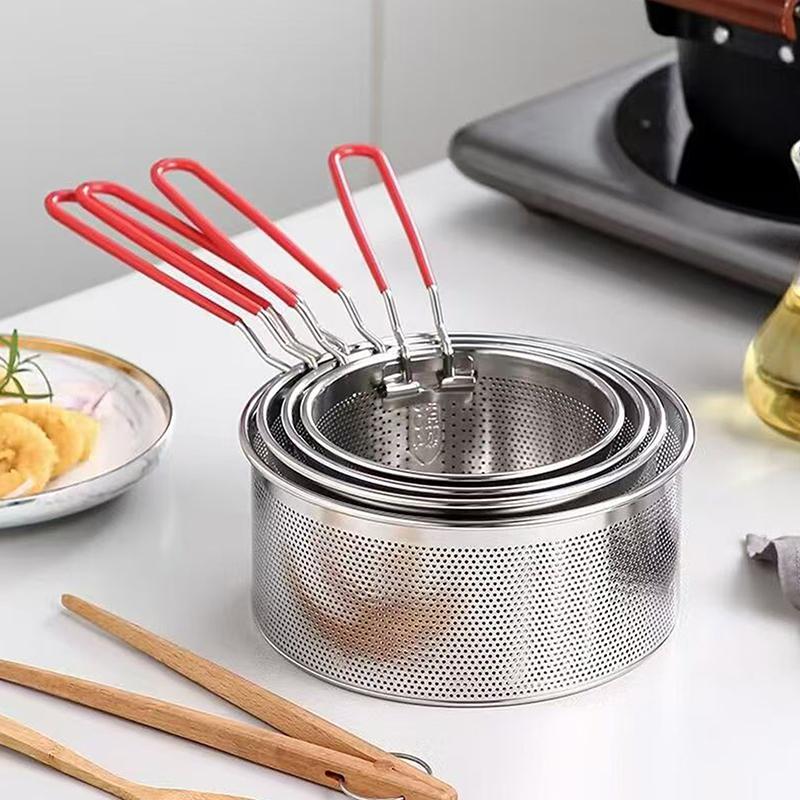 Сетка для жарки из нержавеющей стали Кухонная корзина для жарки Корзина для приготовления пищи Сковорода для жарки Масляный поддон Дуршлаг Ложка для лапши Дуршлаг Картофель фри