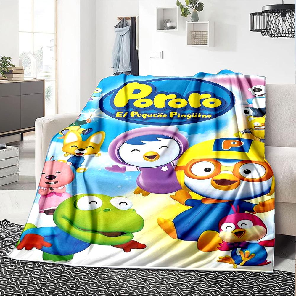 Pororo Cartoon Print Flannel Blanket High Quality Warm Comfortable Cover for All Seasons Perfect for Gifts Home Decor