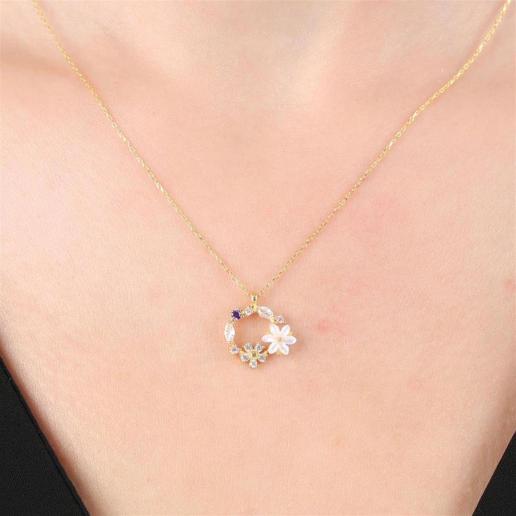 Spring Garden Magnolia Flower Gold Color Flowers Silver Necklace