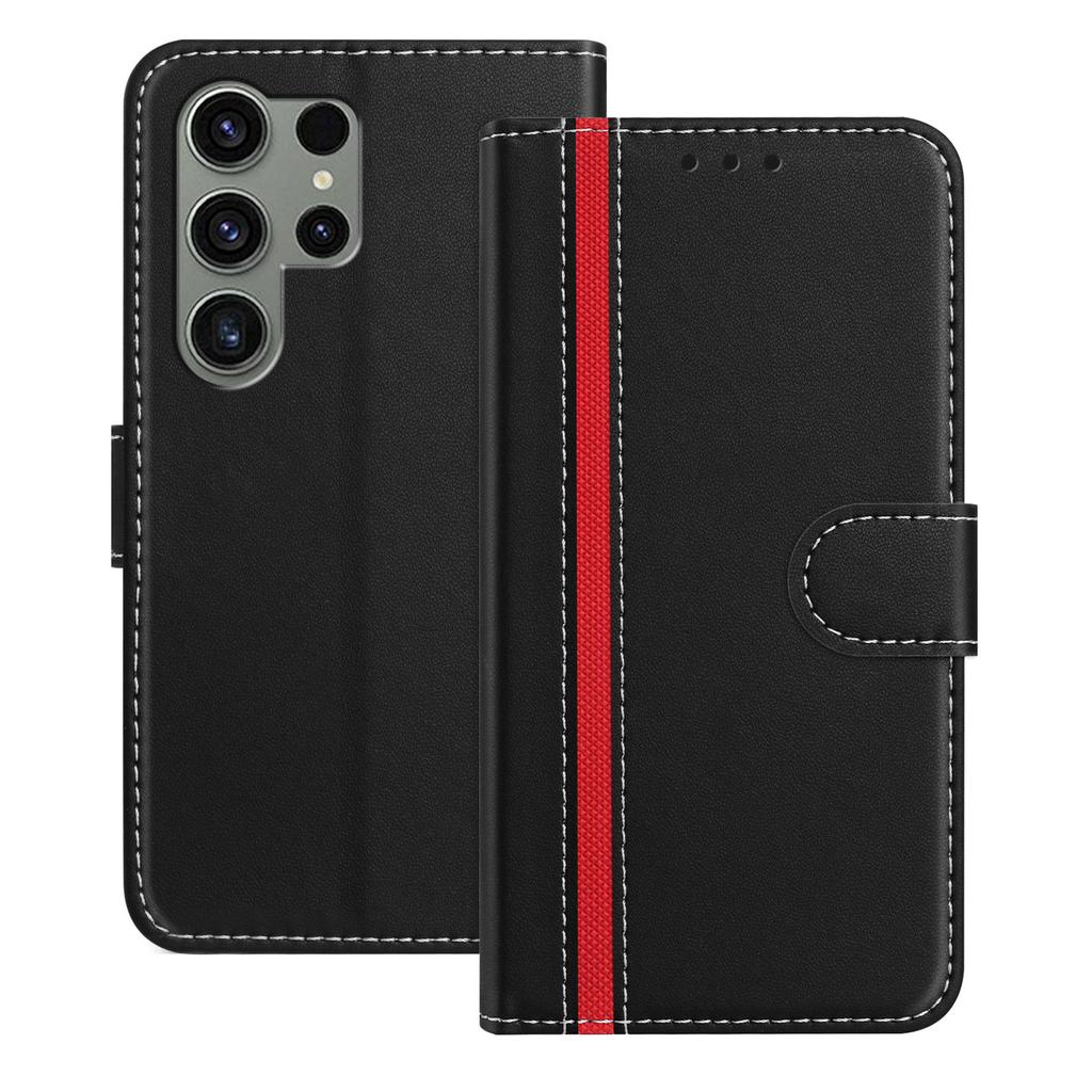 For Samsung Galaxy S23 Ultra Phone Cases Wallet Stand Color Splicing Leather Cover with Magnetic Clasp