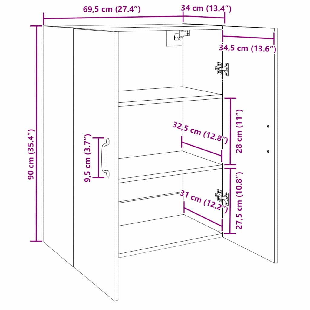 Wall Cabinet Set 2 pcs Black Oak Effect 69.5 x 34 x 90 cm