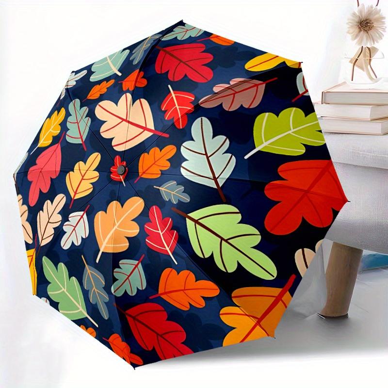 1pc Autumn Leaves Automatic Open 8-Rib Windproof Umbrella, Travel & Commuting, Suitable for All Seasons, Lightweight Portable,016