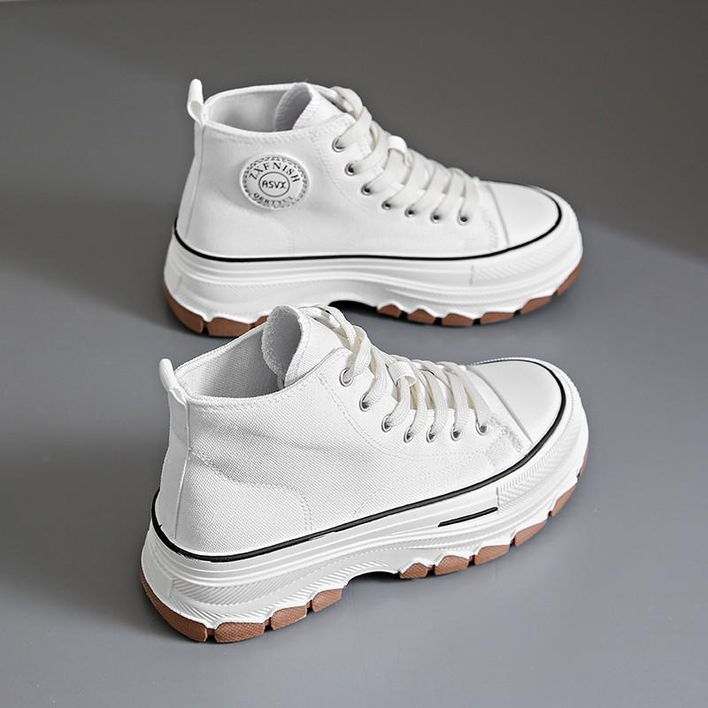 Высокие парусиновые туфли для женщин, кроссовки, весенняя женская обувь на платформе, хит продаж, нескользящая дышащая женская обувь из вулканизированной ткани
