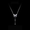 S925 Sterling Silver Bowknot Tassel Pendant Necklace with Moissanite - Women's Party Wedding Anniversary Jewelry