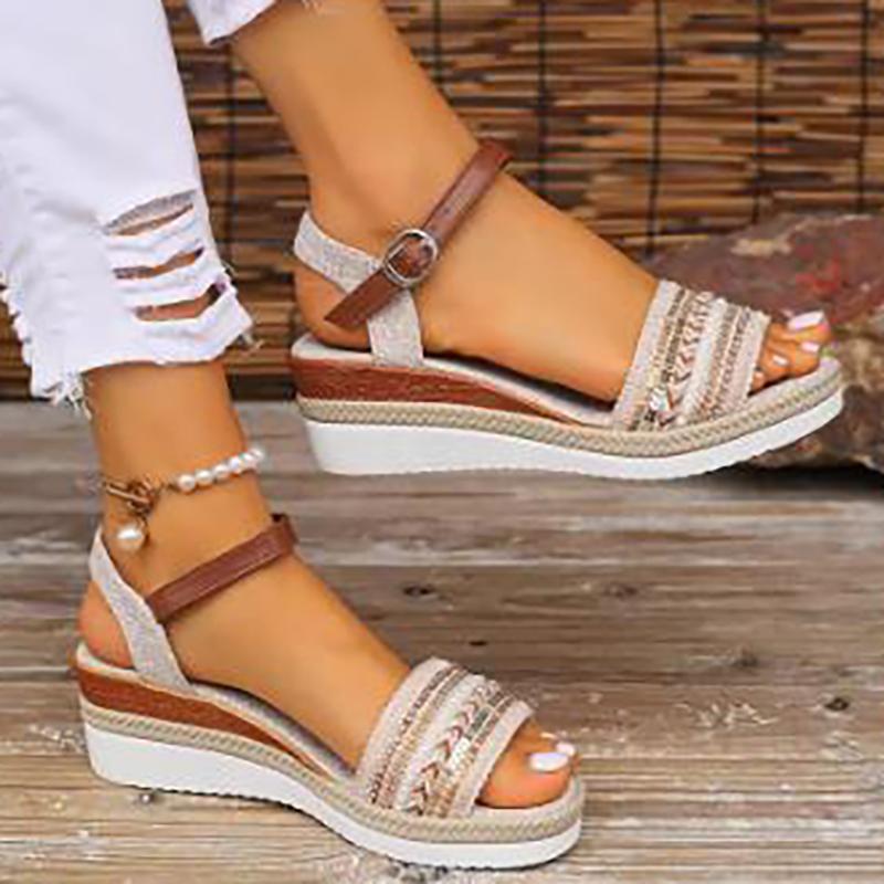 Женские плетеные повседневные сандалии с пряжкой на ремешке на платформе и танкетке, женские летние легкие нескользящие сандалии для ходьбы Mujer