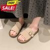 Fashion Suede Leather Women's Flat Slippers Fashion Buckle Belt Non-Slip Sandals Large Size Woman Summer Casual Shoes Platform Sandalias