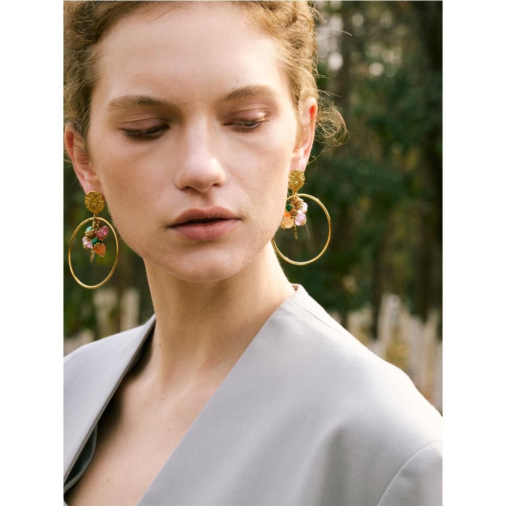 Yhpup 2025 Handmade Colorful Natural Stone French Style Drop Dangle Earrings for Women 18K PVD Gold Color Plated Fashion Jewelry