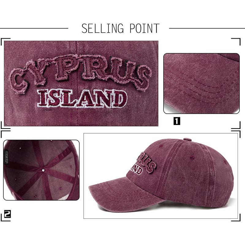 Unisex ISLAND Letter Patch Washed Baseball Cap Spring Autumn Outdoor Adjustable Sunscreen Hat