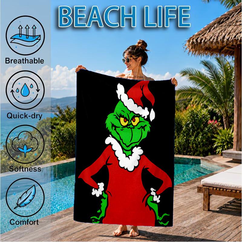 Grin-ch Christmas Spirit Beach Towel, Microfiber Beach Towel, Perfect For Pool, Beach, Travel, Home Decor Beach Party Fan gifts