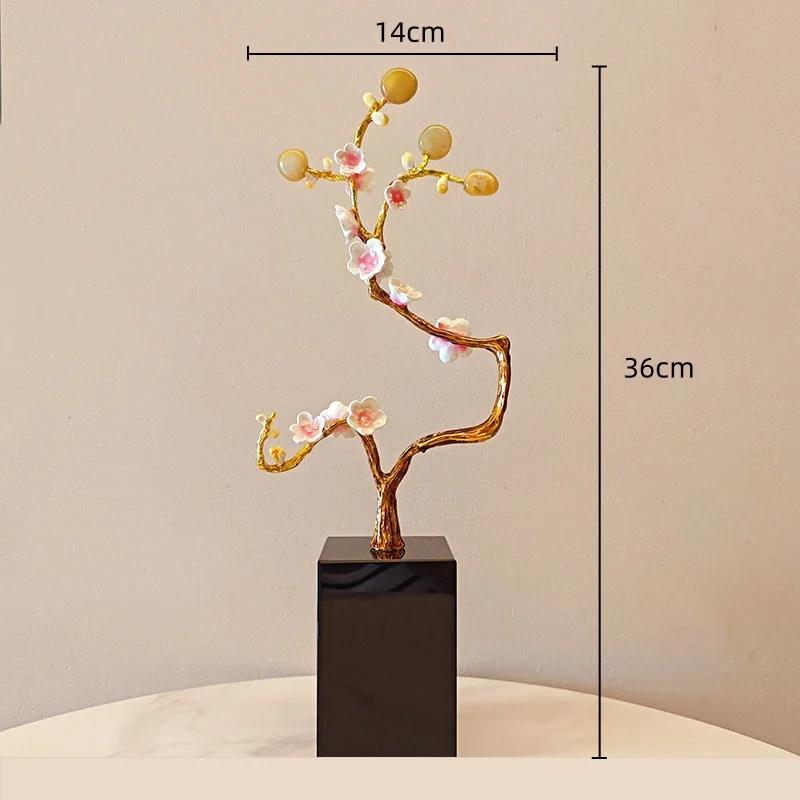 Metal Handicraft Golden Tree Crystal Ball Plum Blossom Statue Metal Decorative Figurines Home Decoration Accessories