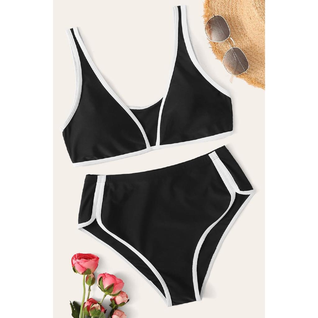 Women's Black Padded High Waist Bra Panty Set