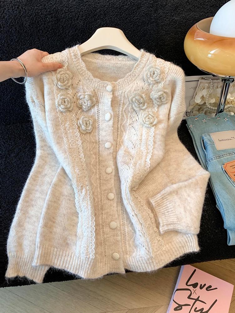Women's 3D Flower Knit Cardigan - Soft, Versatile, Hollow Out Sweater for Autumn/Winter 2026