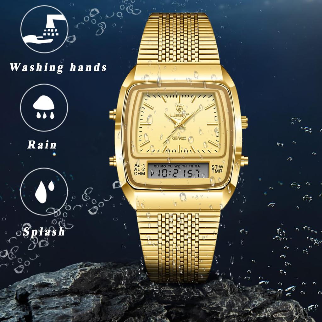 Waterproof Gold Antique Stainless Steel Rectangular Watch Quartz Watch Fashion Watch Gold Birthday Anniversary Day Christmas Day Present Men's