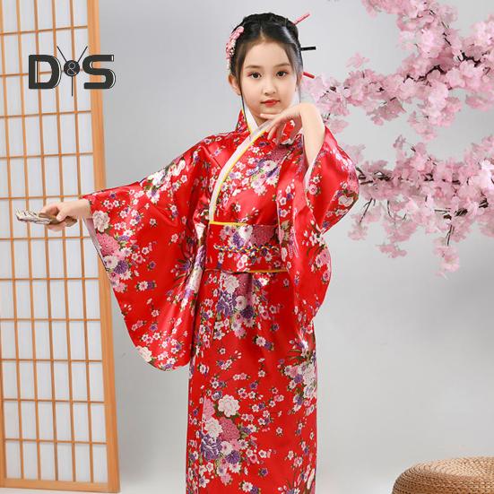 1 комплект японского кимоно с ярким принтом вишни, легко носить, косплей, школьное кимоно для выступлений для девочек