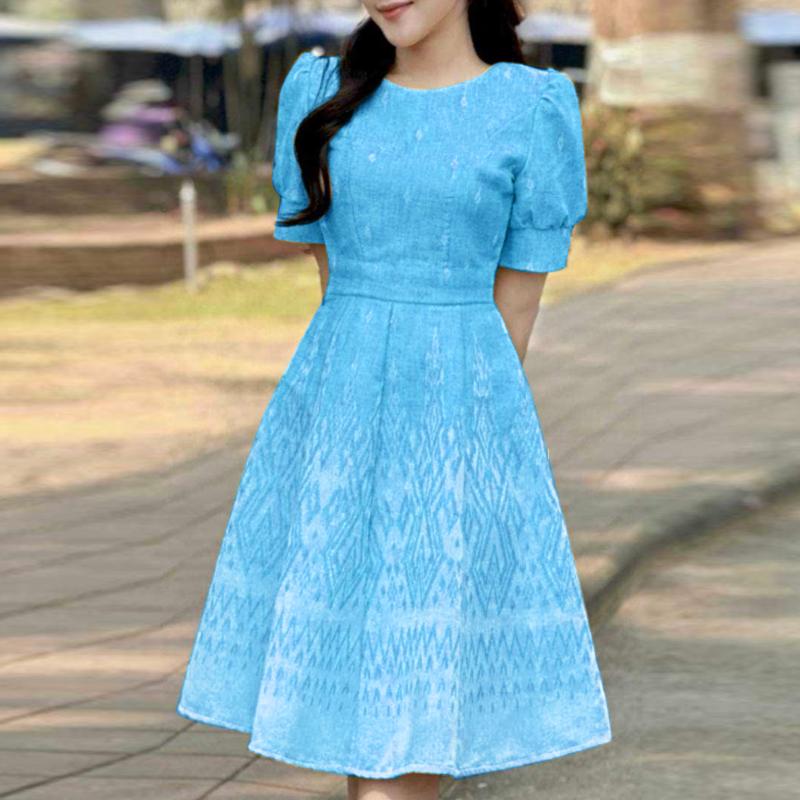 ZANZEA Women Casual Round Neck Summer Short Sleeve Print Dress