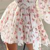Spring Women's Temperament Sweet Printing V-neck Lace Short Dresses