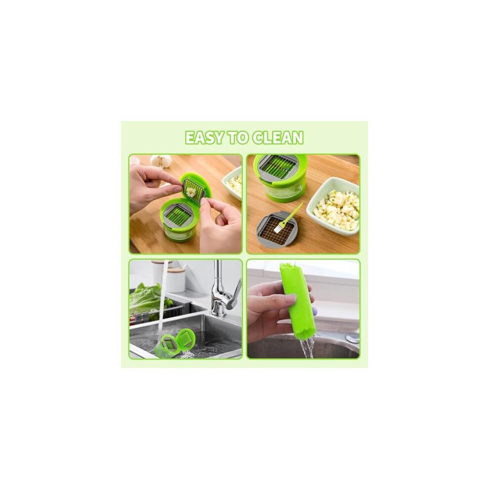 VARKAGE 4Pcs Garlic Chopper Set, Stainless Steel Garlic Press with Silicone Peeler and Cleaning Brush, Kitchen Vegetable Cutter
