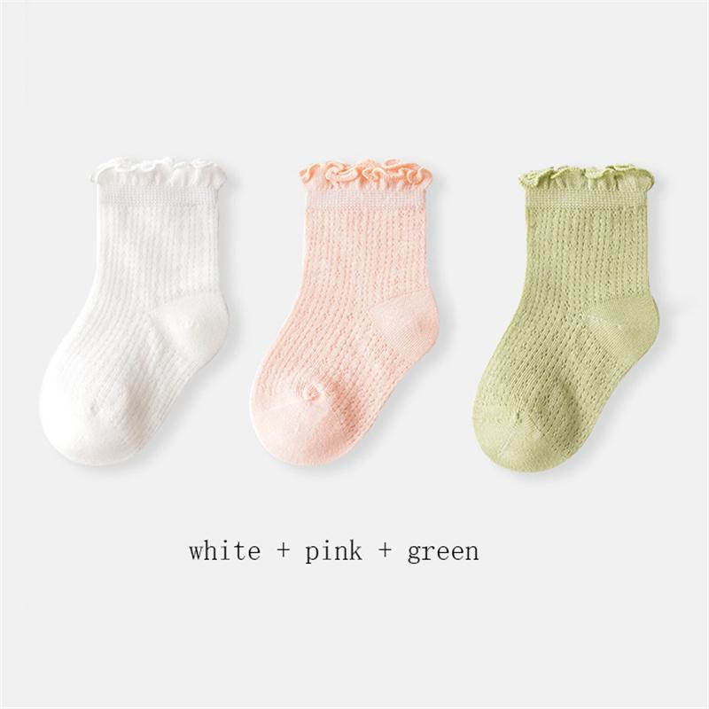 3 пары/лот Летние детские сетчатые тонкие носки однотонные мягкие хлопковые носки для новорожденных носки с рюшами для маленьких девочек милые дышащие носки