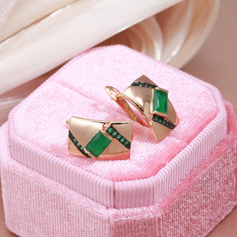 Женские серьги Kinel с темно-зеленым опалом и цирконием, винтажные черные ювелирные изделия цвета розового золота с английским цирконием