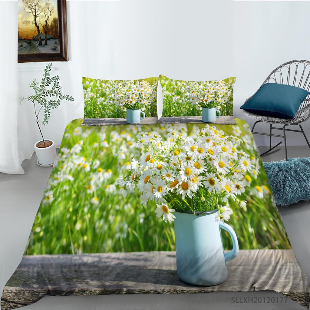 3D маленькое постельное белье с рисунком ромашки, односпальная двуспальная кровать, полноразмерная наволочка с рисунком хризантемы и пододеяльник, удобное украшение для дома