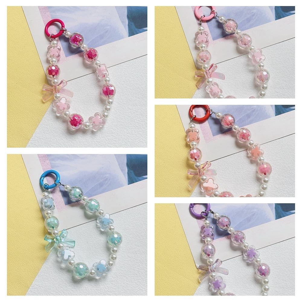 Beaded Beaded Phone Strap Wrist Strap Mobile Phone Lanyard Lovely Bow Phone Chain  Jewelry Gift