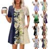 Женские летние повседневные платья с круглым вырезом, плиссированные, с карманами, с принтом, с коротким рукавом
