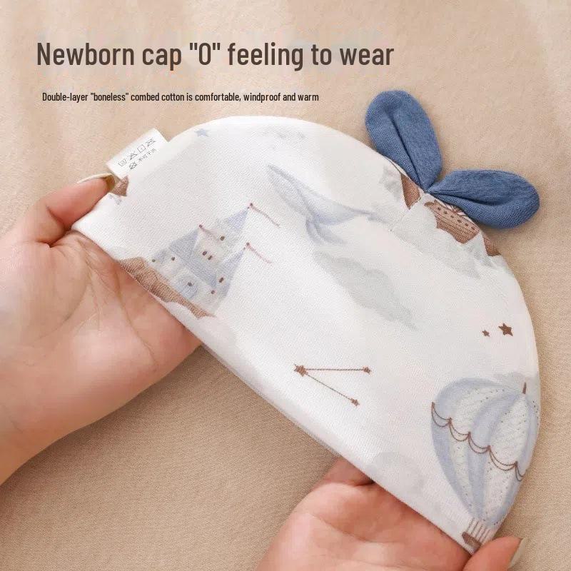 Хлопковая шапочка для новорожденного на весну и осень: 0-3 месяца, унисекс, защита родничка, легкие, для лета.