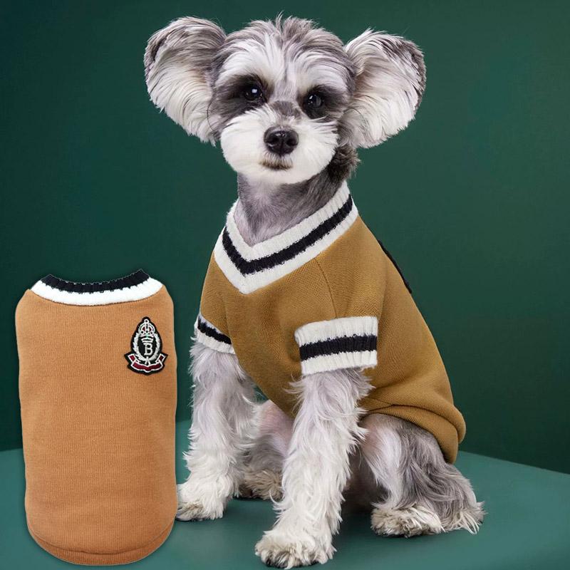 Осенне-зимний вязаный жилет с V-образным вырезом в стиле колледжа, одежда для питомцев, жилет, Теплый зимний свитер для питомцев, Вязаная одежда для щенков в стиле колледжа