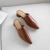 2024 Summer Women Sandals Genuine Leather Shoes for Women Pointed Toe Low Heel Women Sandals Cover Toe Chunky Heel Women's Mules