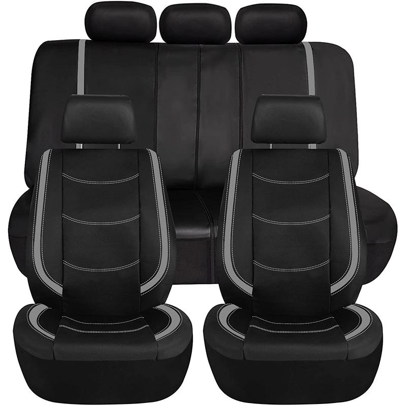 AUTO PLUS Universal Car Seat Cover Set Pu Leather Vehicle Cushion Full Surrounded Protector Fit Most Car Suv Truck Accessories