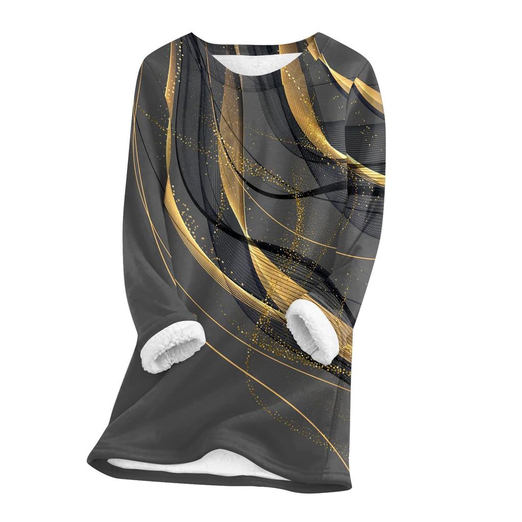 Женский топ с круглым вырезом, с принтом, утолщенный плюшевый кашемировый теплый длинный топ с длинными рукавами