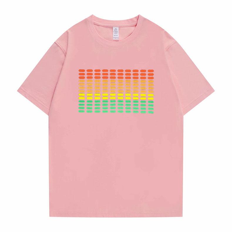 Flashing Music Activates LED Printed Men's and Women's Fashionable Loose Casual Short Sleeved New Polyester Trendy T-shirt