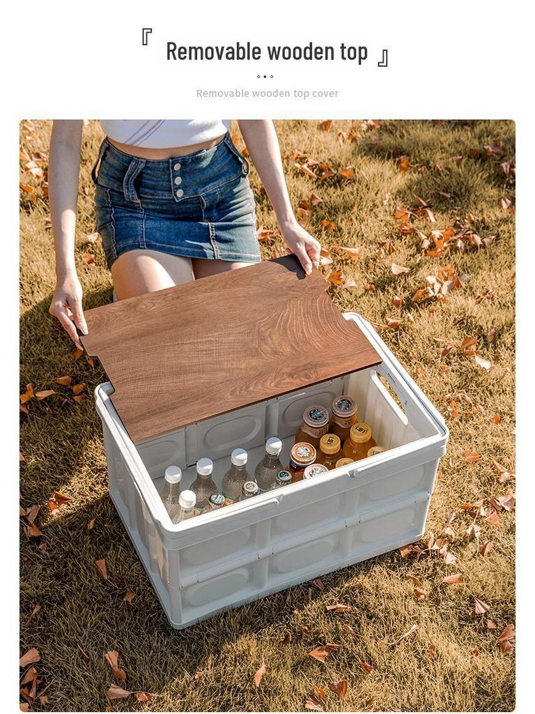 Уличный походный сундук с деревянной крышкой и ручкой