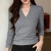 NaVaVa Slim FiT Ribbed V Neck Long sleeVe T shirT nT3057