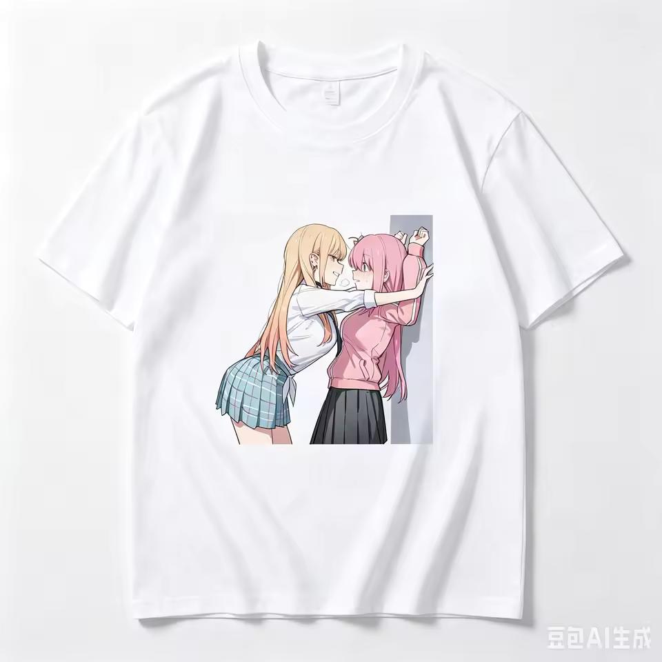 Marin Kitagawa Hitori Gotoh Wall Pin Interaction Anime Frame Graphic Crew Neck Short Sleeve Women And Men T shirt