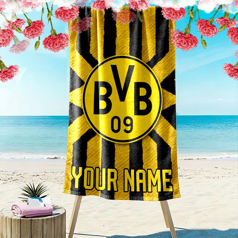 Custom Name Borussia Dortmund Print Beach Towel, Large Soft Quick Dry Towel for Beach Camping Swimming