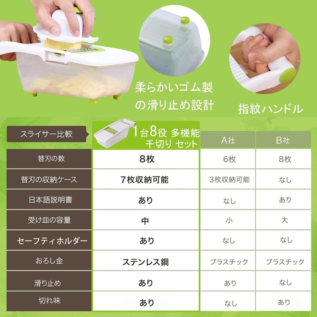 MGOXO Slicer Julienne Set Vegetable Cutter Multifunctional Slicer 8-in-1 (Green)