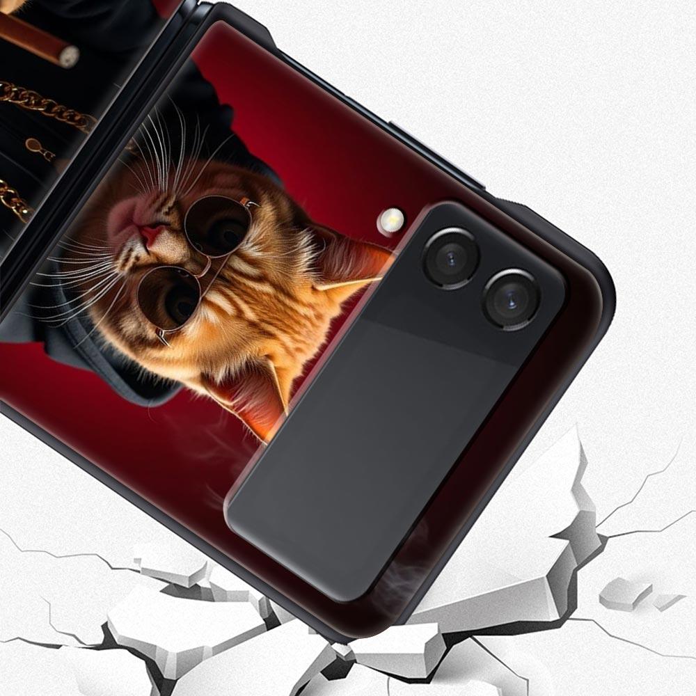 Жесткий ПК чехол для телефона Samsung Galaxy Z Flip 7 6 5 4 Черная крышка для Galaxy Z Flip 3 Складной противоударный Денежный кот Fundas Capas
