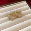 Silver Needle Leaf Pearl Stud Earrings Light Luxury Earrings for Women